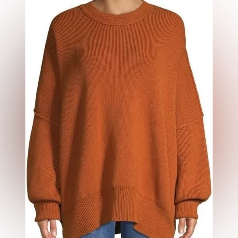 Free People Easy Street Cozy Oversized Rust Orange Knit Sweater - Women's